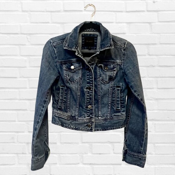 The Limited Button Down Denim Jacket Stretch Cropped Oversized Jean Sweater - Picture 6 of 11